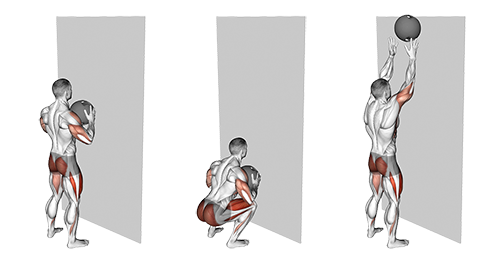 Medicine Ball Throw Squat with Wall